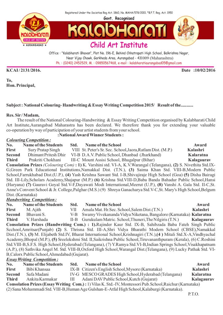 Kalabharati result 2015 page 1